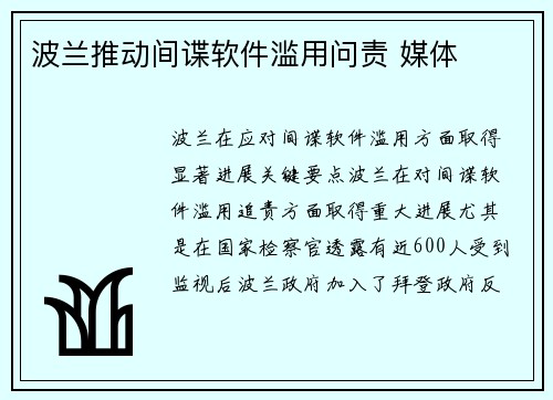 波兰推动间谍软件滥用问责 媒体